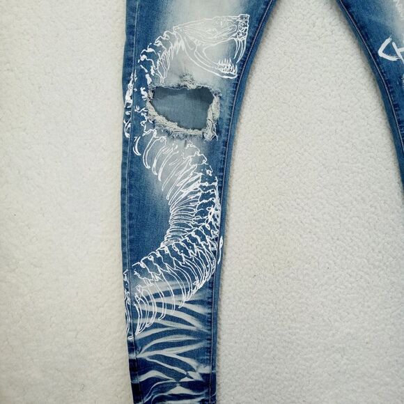 MacKeen Jeans Mk 200 ORT Mens 36x33 Blue Distressed Denim Button Fly Stretch - Picture 4 of 15